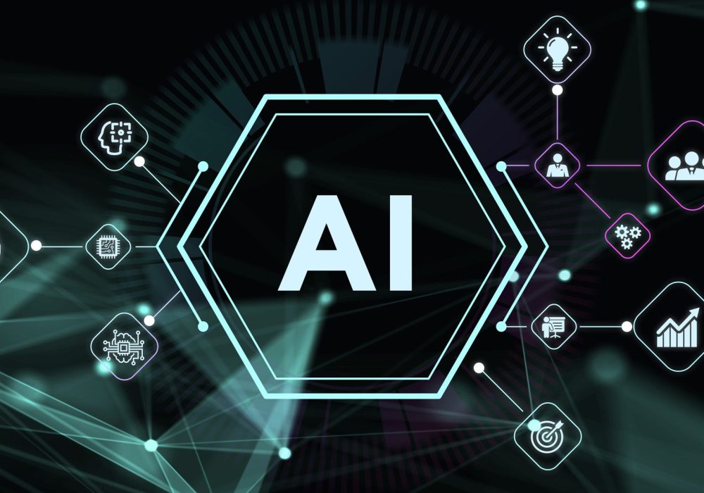 Artificial intelligence network of business icons